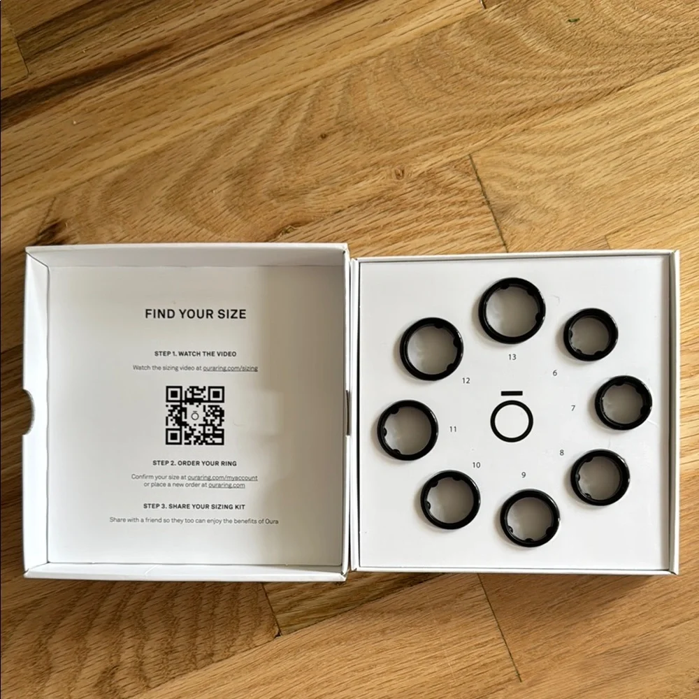 Oura ring sizer box and rings